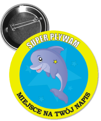 przypinka dla dzieci z dellfinem "Super Pływam"