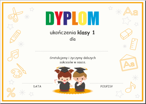 Dyplom: Ukończenia klasy 1 (wzór 1)