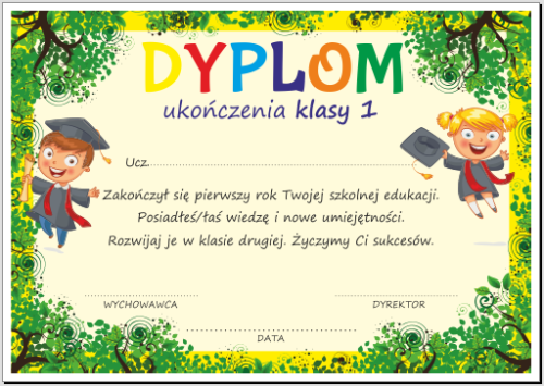 Dyplom: Ukończenia klasy 1 (wzór 2)