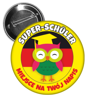 Przypinka z sową w języku niemieckim