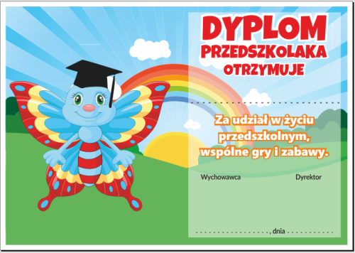 Dyplom przedszkolaka z motylem.