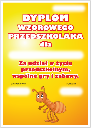 Dyplom wzorowego przedszkolaka.