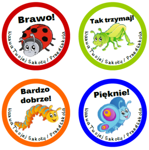 Naklejki "Radosne Owady" (40mm, 120 szt.) + nazwa szkoły/przedszkola/grupy