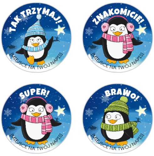 Naklejki motywacyjne zimowe pingwinki dla dzieci.