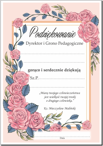 Dyplom podziękowania