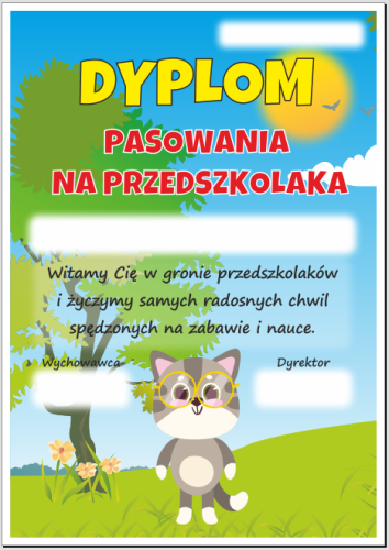 Dyplom pasowania na przedszkolaka (Kotek)
