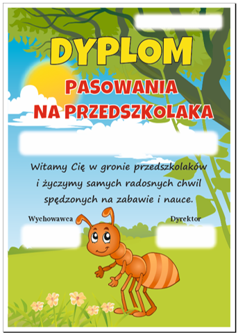 Dyplom pasowania na przedszkolaka mrówka 