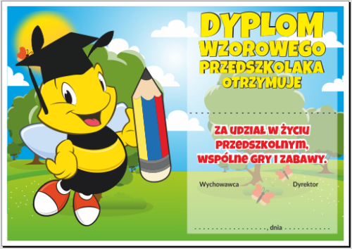 Dyplom wzorowego przedszkolaka pszczółka