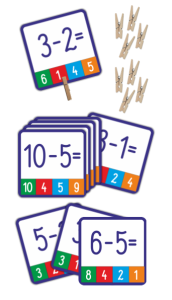 Klamerkowe zadania "Odejmowanie w zakresie 10" (24 karty + 12 klamerek)