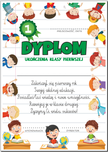 Dyplom: Ukończenia klasy 1 (wzór 8) 