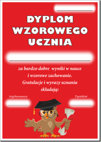 Dyplom wzorowego ucznia z sową
