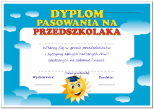 Dyplom: Pasowania na Przedszkolaka (Słoneczko)
