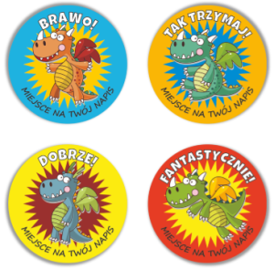 Naklejki "Smoki" (40mm, 120 szt.) z nazwą szkoły/przedszkola/grupy