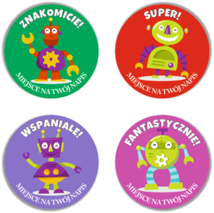 Naklejki "Roboty" (40mm, 120 szt.) + nazwa szkoły/przedszkola/grupy