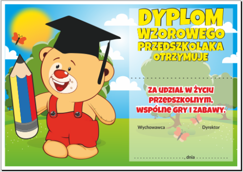 Dyplom wzorowego przedszkolaka Miś