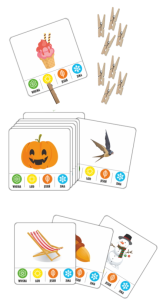 Klamerkowe zadania "Pory roku" (28 kart + 12 klamerek)  