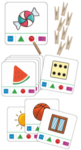 Klamerkowe zadania "Kształty" (25 kart + 12 klamerek)