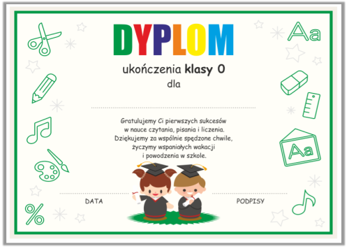 Dyplom: Ukończenia klasy 0 (wzór 7)