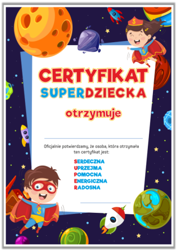 CERTYFIKAT SUPERDZIECKA - dzień dziecka