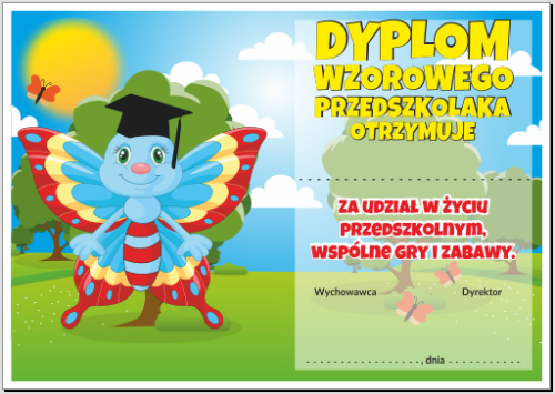 Dyplom wzorowego przedszkolaka motyl
