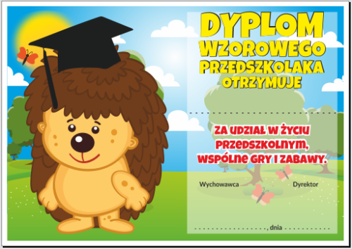 Dyplom wzorowego przedszkolaka jeżyk