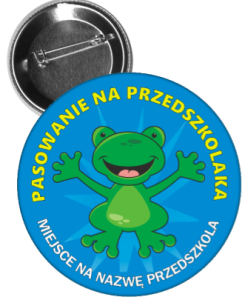 Przypinka: Pasowanie na Przedszkolaka (Żabka) + nazwa przedszkola