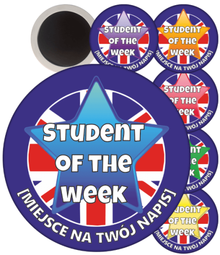 Zestaw 12 magnesów "Student of the Week" + nazwa szkoły/grupy