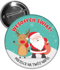 przypinka świąteczna z mikołajem - wesołych świąt