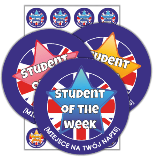 Naklejki "Student of the Week" (j. angielski, 40mm, 120 szt.) + nazwa szkoły/przedszkola/grupy
