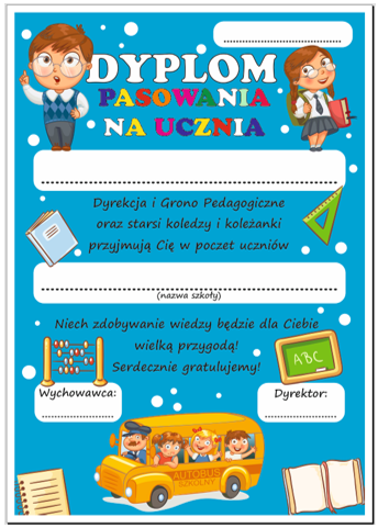 Dyplom pasowania na ucznia dzieci 