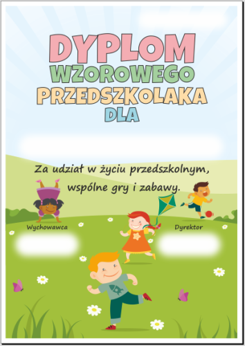 Dyplom wzorowego przedszkolaka.