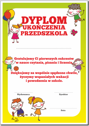 Dyplom ukończenia przedszkola.