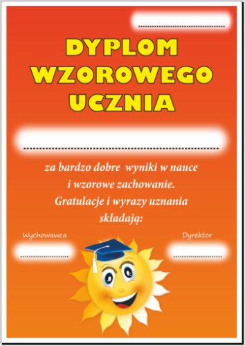 Dyplom wzorowego ucznia słonko