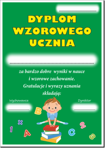 Dyplom wzorowego ucznia z chłopcem