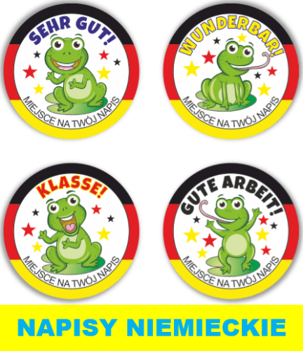 Naklejki motywacyjne żabki w języku niemieckim.