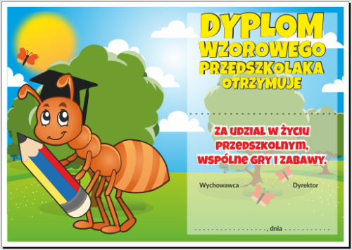 Dyplom wzorowego przedszkolaka mrówka