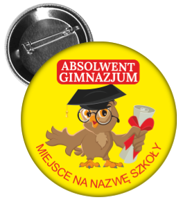 Przypinka absolwent gimnazjum/ukończenia gimnazjum.