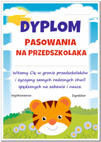 Dyplom pasowania na przedszkolaka tygrys 