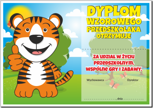 Dyplom wzorowego przedszkolaka tygrysek