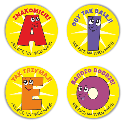 Naklejki dla logopedów samogłoski