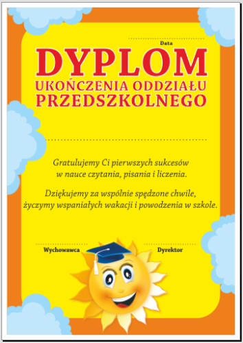 DYPLOM UKOŃCZENIA ODDZIAŁU PRZEDSZKOLNEGO 