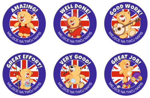 Naklejki motywacyjne z misiami w języku angielskim