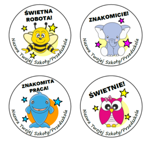 Naklejki "Zwierzaczki" (40mm, 120 szt.) + nazwa szkoły/przedszkola/grupy