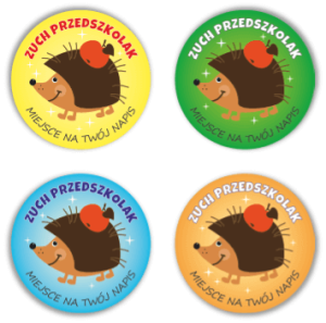 Naklejki "JEŻ Zuch Przedszkolak" (40mm, 120 szt.) z nazwą szkoły/przedszkola/grupy