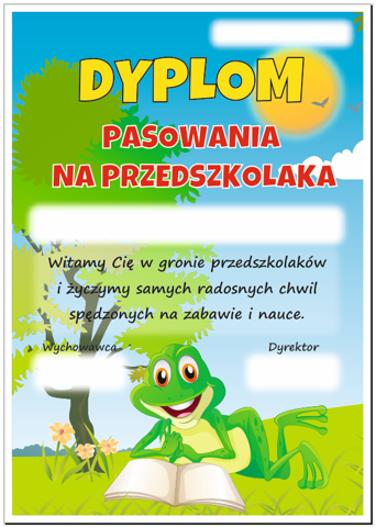 Dyplom pasowania na przedszkolaka żabka