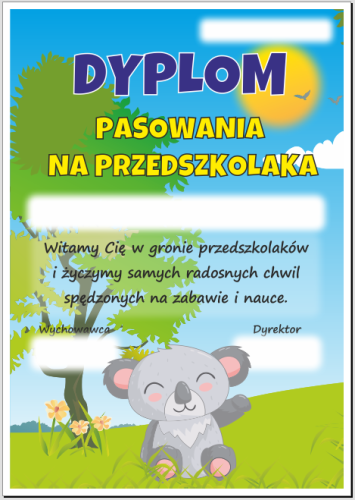 Dyplom pasowania na przedszkolaka (Koala)