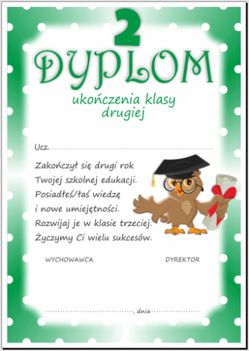 Dyplom ukończenia klasy drugiej