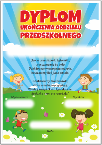DYPLOM UKOŃCZENIA ODDZIAŁU PRZEDSZKOLNEGO 