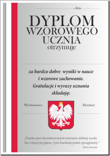 Dyplom wzorowego ucznia