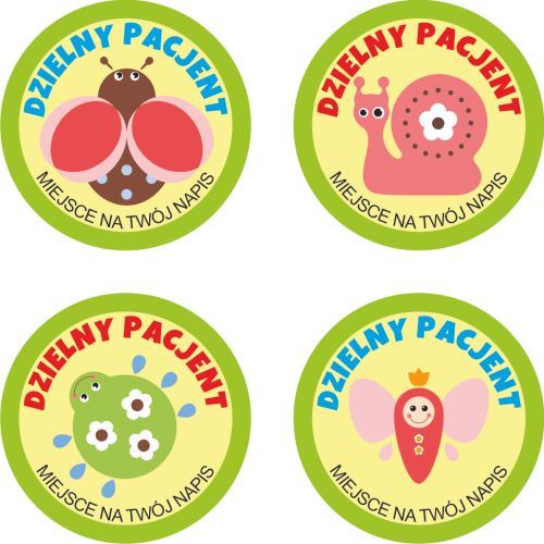 Naklejki "Dzielny Pacjent (4)" (40mm, 120 szt.) + nazwa szkoły/przedszkola/firmy